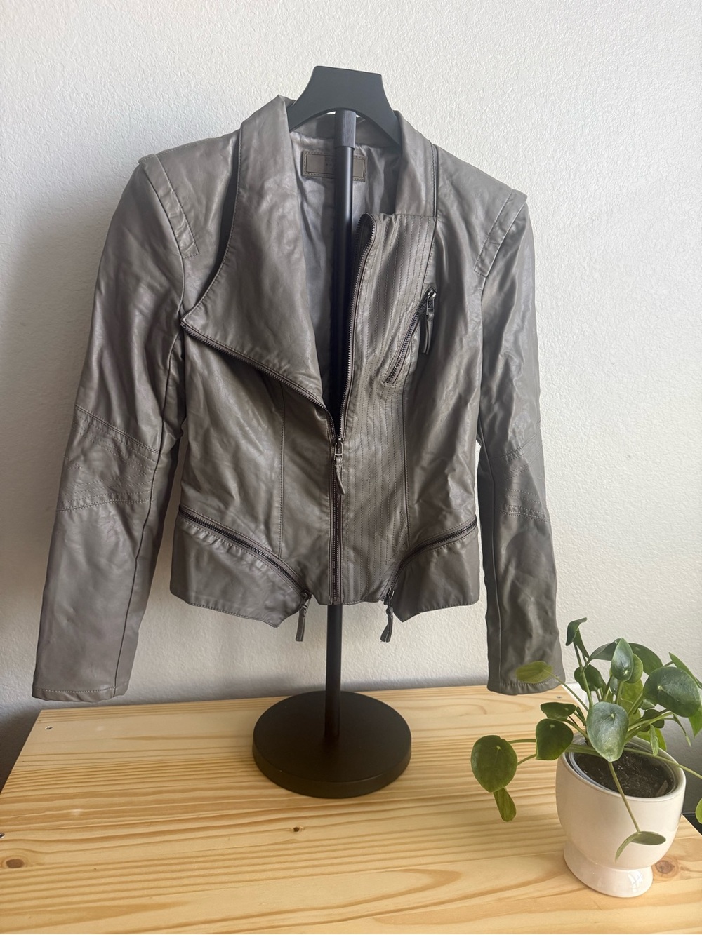 Blank NYC Gray Vegan Leather Moto Jacket